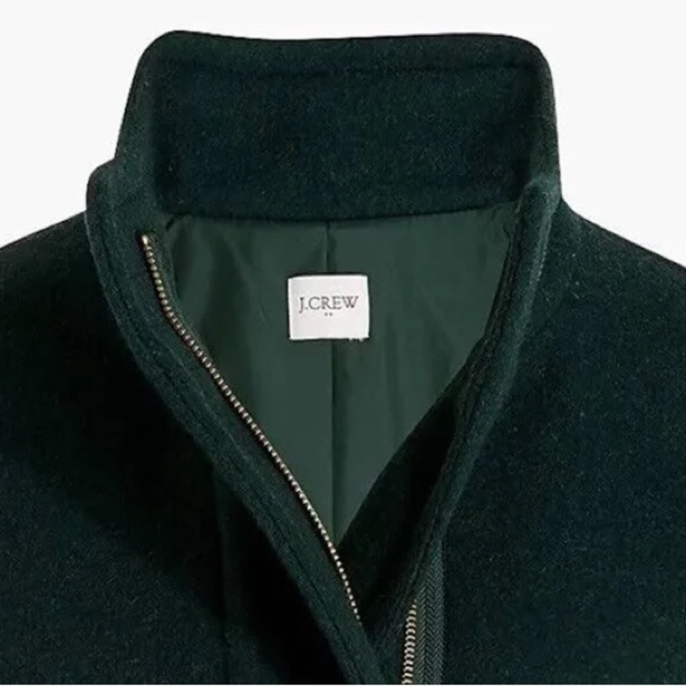 New! J Crew City Coat Wool Camel Stand Collar Winter size 16 dark forest green